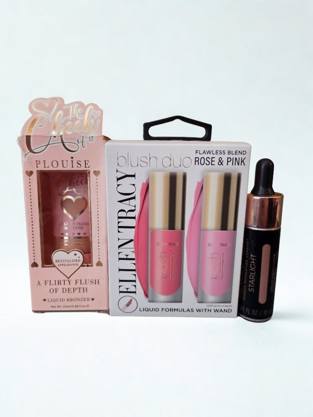 Makeup Bundle P.Louise Liquid Bronzer Ellen Tracy Blush Duo Revolution Highlight